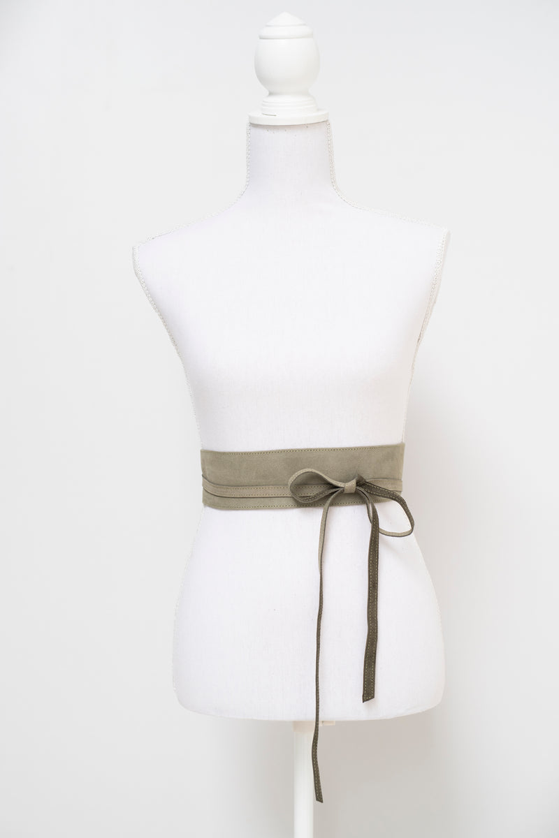 Wrap around waist belt - camel leather - olive